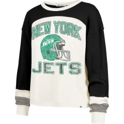 Women New York Jets T-Shirts | Women^Women's '47 Cream Double Header Curve Raglan Long Sleeve Crop Top