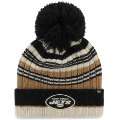 Women New York Jets Hats | Women^Women's '47 Natural Barista Cuffed Knit Hat With Pom