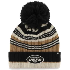 Women New York Jets Hats | Women^Women's '47 Natural Barista Cuffed Knit Hat With Pom