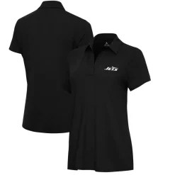 Women New York Jets Polos^Women's Antigua Black Era V-Neck Polo
