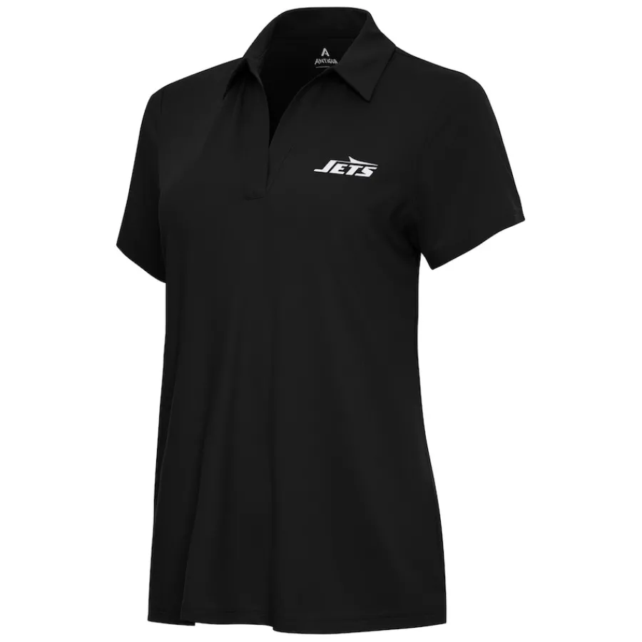 Women New York Jets Polos^Women's Antigua Black Era V-Neck Polo