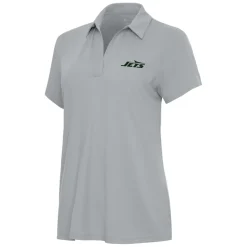 Women New York Jets Polos^Women's Antigua Gray Era V-Neck Polo