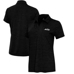 Women New York Jets Polos^Women's Antigua Heather Black Layout V-Neck Polo