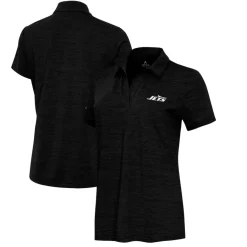 Women New York Jets Polos^Women's Antigua Heather Black Layout V-Neck Polo
