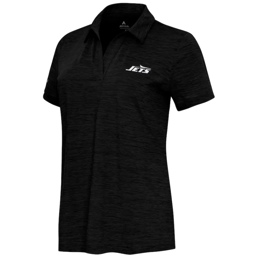 Women New York Jets Polos^Women's Antigua Heather Black Layout V-Neck Polo