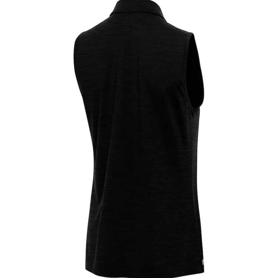 Women New York Jets Polos^Women's Antigua Heather Black Layout Sleeveless V-Neck Polo
