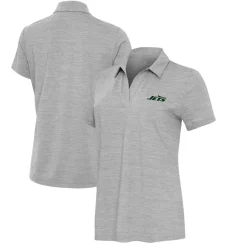 Women New York Jets Polos^Women's Antigua Heather Gray Layout V-Neck Polo