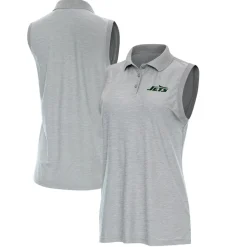 Women New York Jets Polos^Women's Antigua Heather Gray Recap Sleeveless Polo