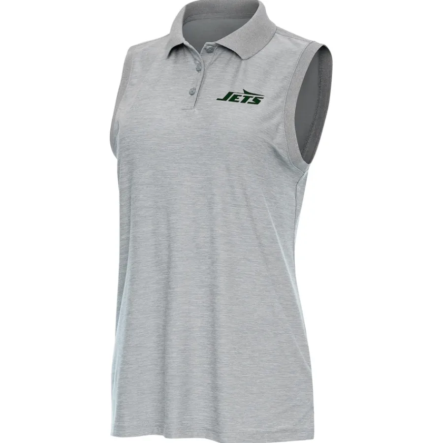 Women New York Jets Polos^Women's Antigua Heather Gray Recap Sleeveless Polo