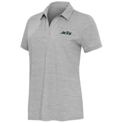 Women New York Jets Polos^Women's Antigua Heather Gray Layout V-Neck Polo