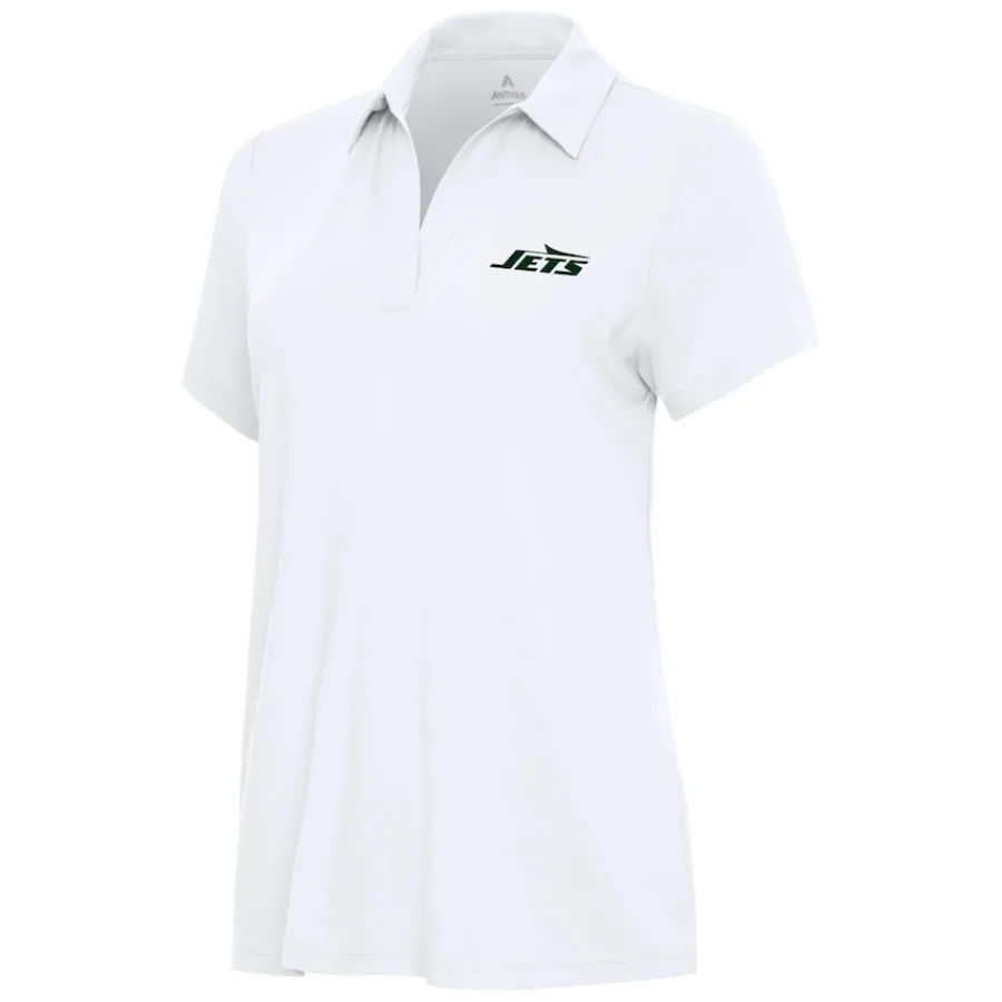 Women New York Jets Polos^Women's Antigua White Era V-Neck Polo