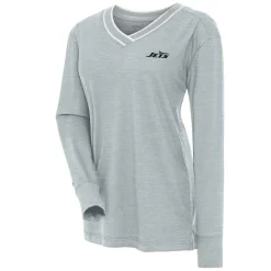 Women New York Jets Sweaters & Dress Shirts | Sweaters^Women's Antigua Heather Gray Symbolic Long Sleeve V-Neck Top