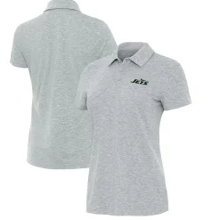 Women New York Jets Polos^Women's Antigua Heather Gray Matter Polo