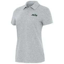Women New York Jets Polos^Women's Antigua Heather Gray Matter Polo
