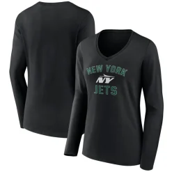 Women New York Jets T-Shirts | Women^Women's Black Victory Arch Long Sleeve V-Neck T-Shirt