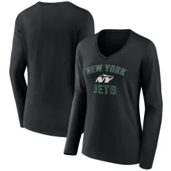 Women New York Jets T-Shirts | Women^Women's Black Victory Arch Long Sleeve V-Neck T-Shirt