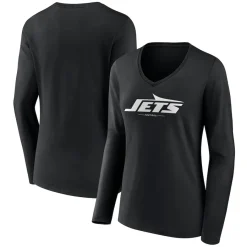 Women New York Jets T-Shirts | Women^Women's Black Logo Team Lockup Long Sleeve V-Neck T-Shirt