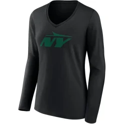 New York Jets Long Sleeved^Women's Black Secondary Logo Long Sleeve V-Neck T-Shirt
