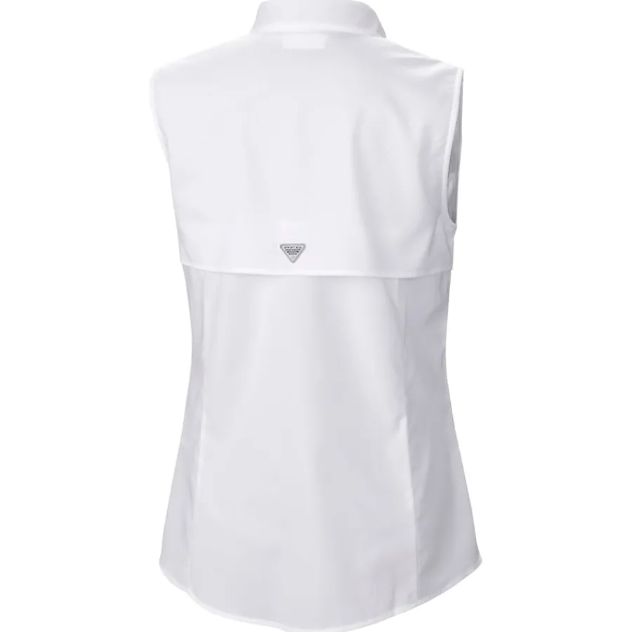 New York Jets Tank Tops^Women's Columbia White PFG Tamiami Omni-Shade Sleeveless Button-Up Shirt