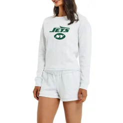 Women New York Jets Underwear & Sleepwear^Women's Concepts Sport Cream Crossfield Long Sleeve Top & Shorts Set
