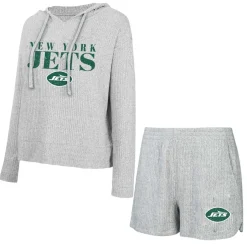 Women New York Jets Underwear & Sleepwear^Women's Concepts Sport Gray Juniper Long Sleeve Hoodie T-Shirt & Shorts Set
