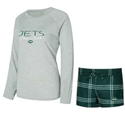 Women New York Jets Underwear & Sleepwear^Women's Concepts Sport Green/Gray Petition Raglan Long Sleeve T-Shirt And Shorts Set