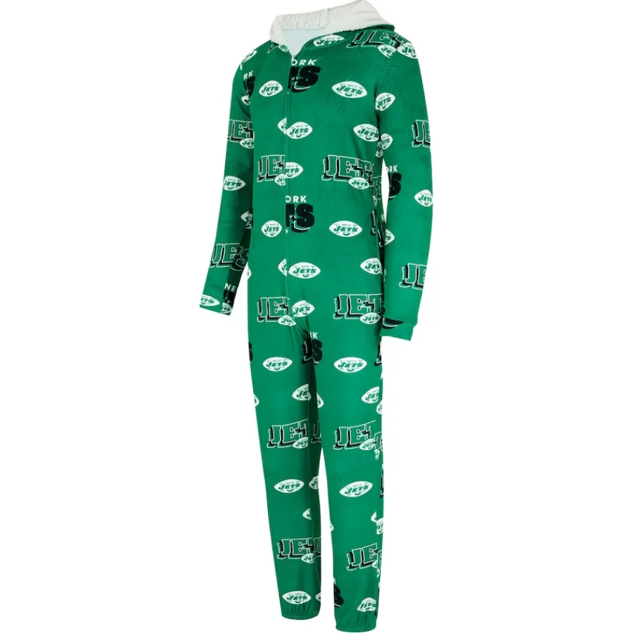 Women New York Jets Underwear & Sleepwear^Women's Concepts Sport Kelly Green Throwback Roadway Allover Print Microfleece Full-Zip Union Suit
