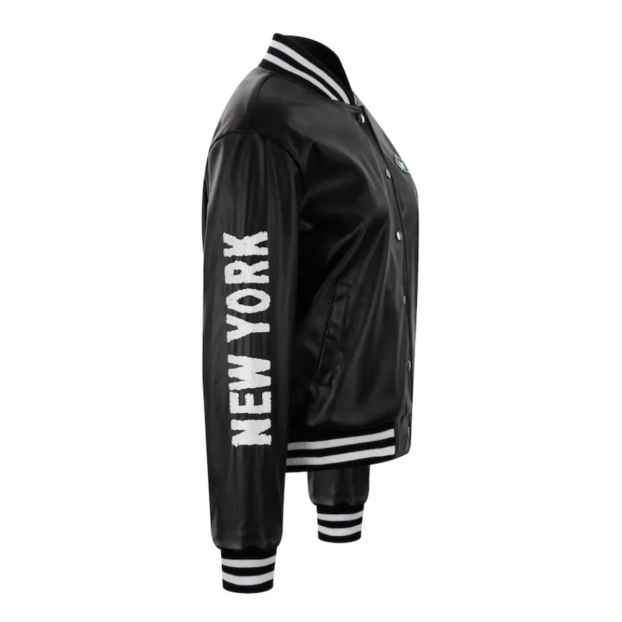Women New York Jets Jackets^Women's Cuce Black Vegan Leather Full-Snap Jacket
