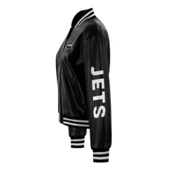 Women New York Jets Jackets^Women's Cuce Black Vegan Leather Full-Snap Jacket