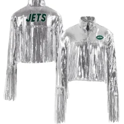 Women New York Jets Jackets^Women's Cuce Silver Sequin Fringe Blazer