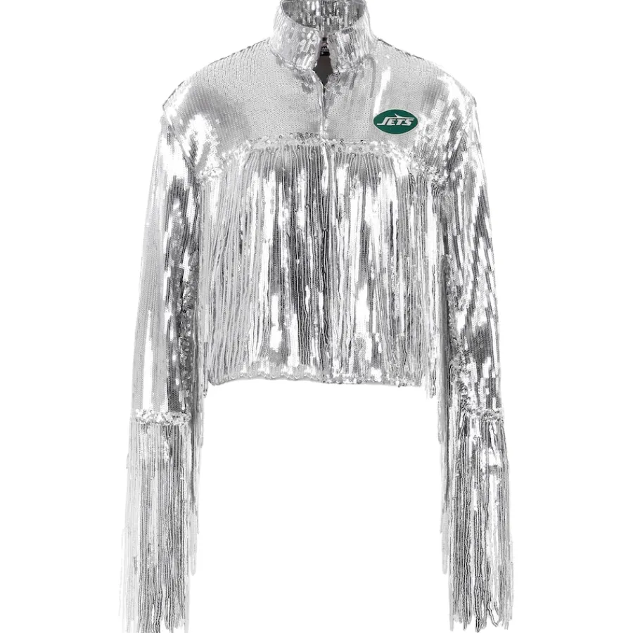 Women New York Jets Jackets^Women's Cuce Silver Sequin Fringe Blazer