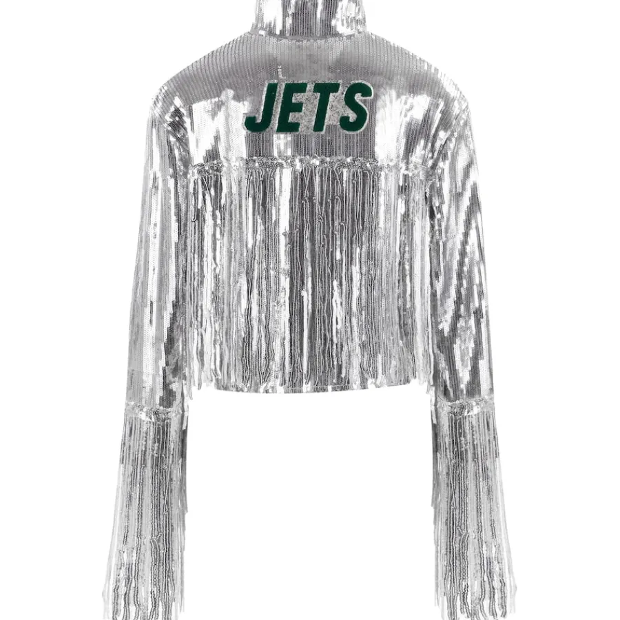 Women New York Jets Jackets^Women's Cuce Silver Sequin Fringe Blazer