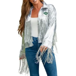 Women New York Jets Jackets^Women's Cuce Silver Sequin Fringe Blazer