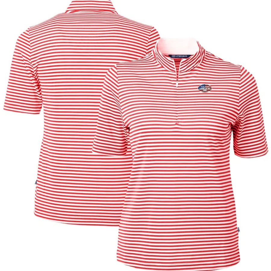 Women New York Jets Sweaters & Dress Shirts^Women's Cutter & Buck Red DryTec Virtue Eco Pique Stripe Recycled Polo