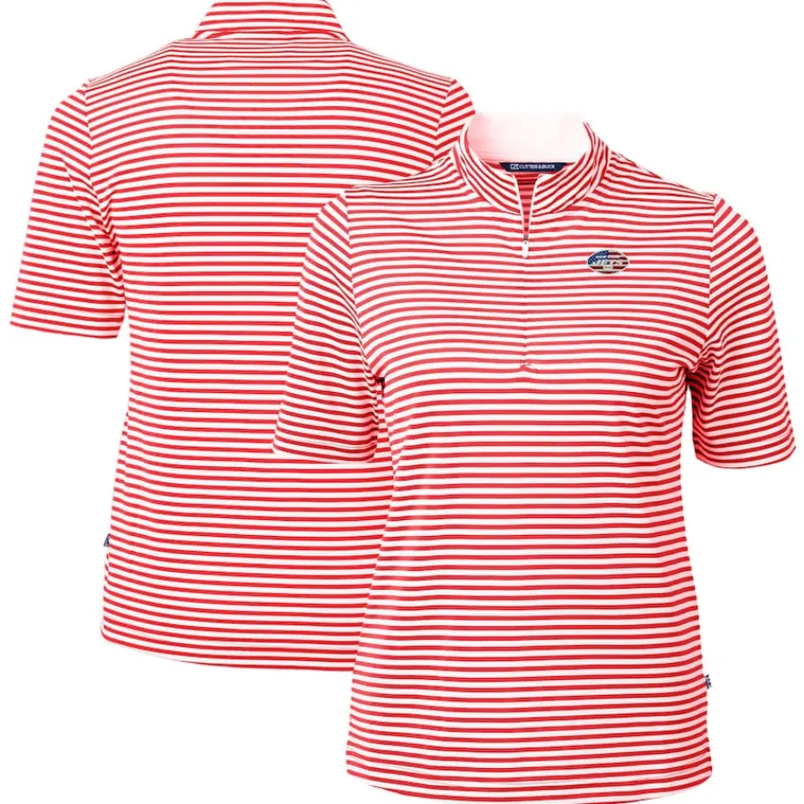 Women New York Jets Sweaters & Dress Shirts^Women's Cutter & Buck Red DryTec Virtue Eco Pique Stripe Recycled Polo