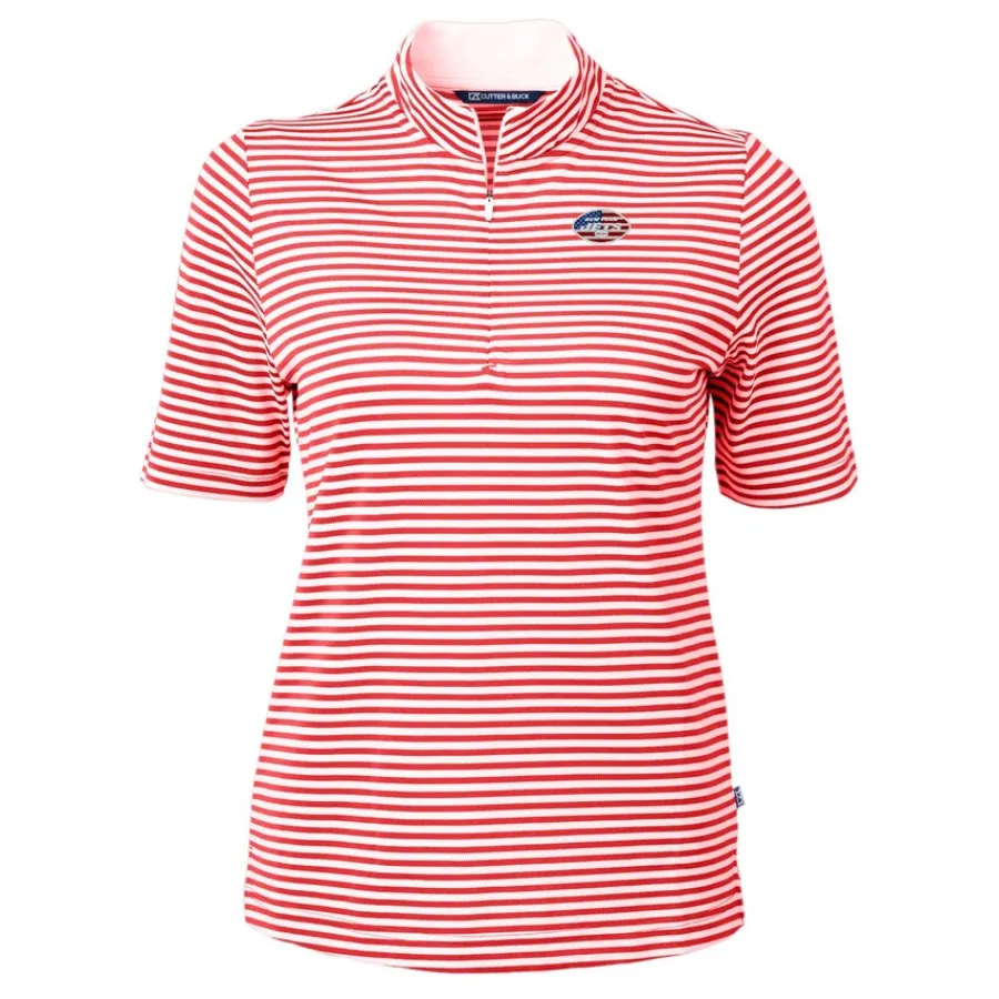 Women New York Jets Sweaters & Dress Shirts^Women's Cutter & Buck Red DryTec Virtue Eco Pique Stripe Recycled Polo