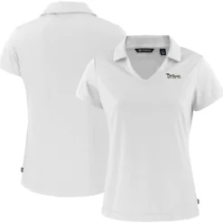 Women New York Jets Polos^Women's Cutter & Buck White Throwback Daybreak Eco Recycled V-Neck Polo