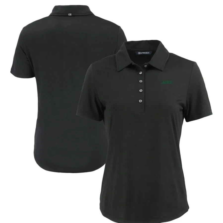 Women New York Jets Polos^Women's Cutter & Buck Black Primary Logo Coastline Epic Comfort Eco Recycled Polo