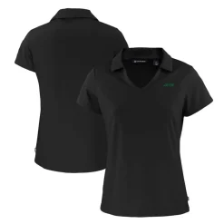 Women New York Jets Polos^Women's Cutter & Buck Black Primary Logo Daybreak Eco Recycled V-Neck Polo