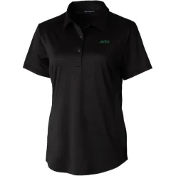 Women New York Jets Polos^Women's Cutter & Buck Black Primary Logo Prospect Eco Textured Stretch Recycled Polo