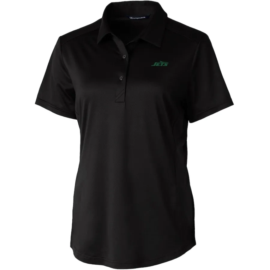 Women New York Jets Polos^Women's Cutter & Buck Black Primary Logo Prospect Eco Textured Stretch Recycled Polo