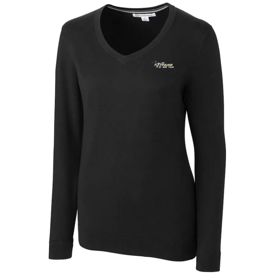 Women New York Jets Sweaters & Dress Shirts | Sweaters^Women's Cutter & Buck Black Throwback Logo Lakemont Tri-Blend V-Neck Sweater