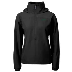 Women New York Jets Jackets | Sweatshirts & Fleece^Women's Cutter & Buck Black Primary Logo Charter Eco Recycled Half-Zip Hoodie Anorak Jacket