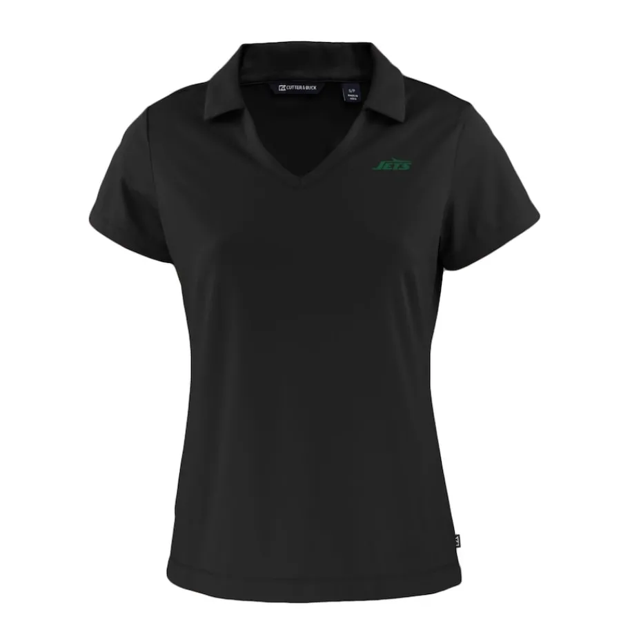 Women New York Jets Polos^Women's Cutter & Buck Black Primary Logo Daybreak Eco Recycled V-Neck Polo