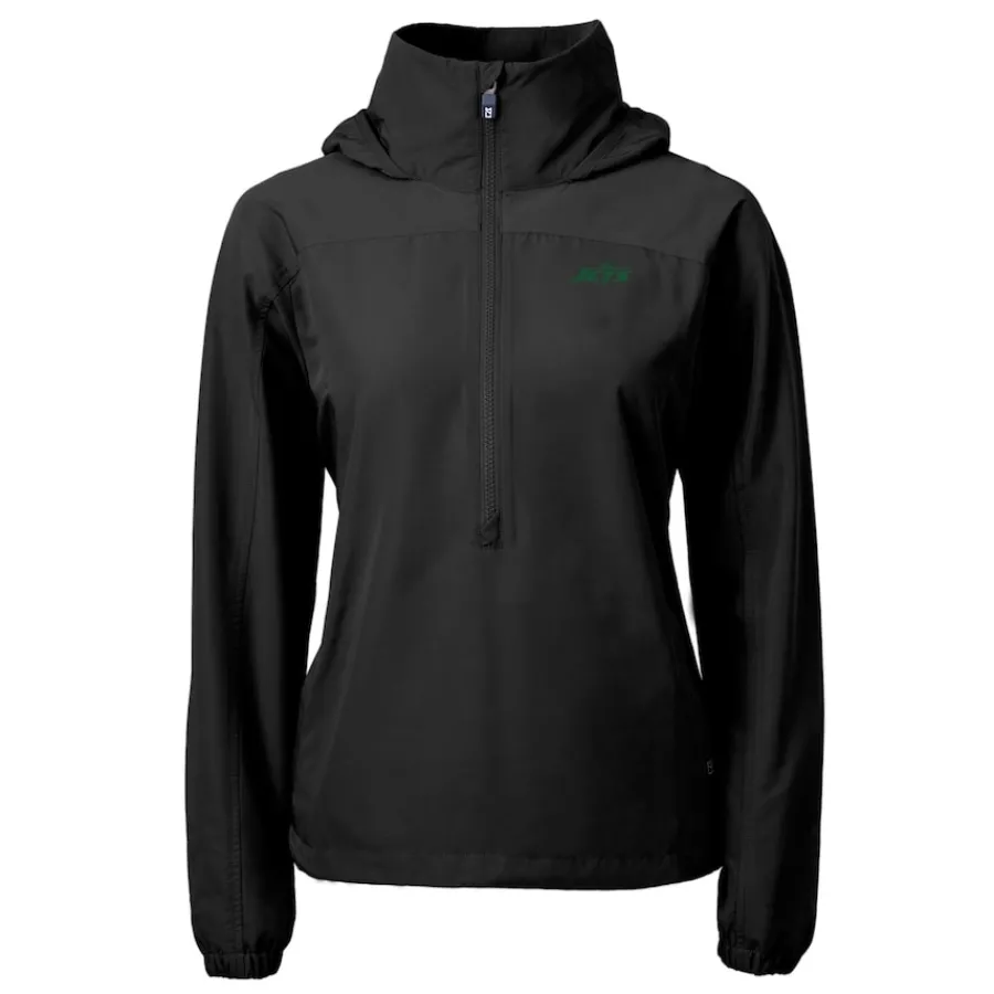 Women New York Jets Jackets | Sweatshirts & Fleece^Women's Cutter & Buck Black Primary Logo Charter Eco Recycled Half-Zip Hoodie Anorak Jacket