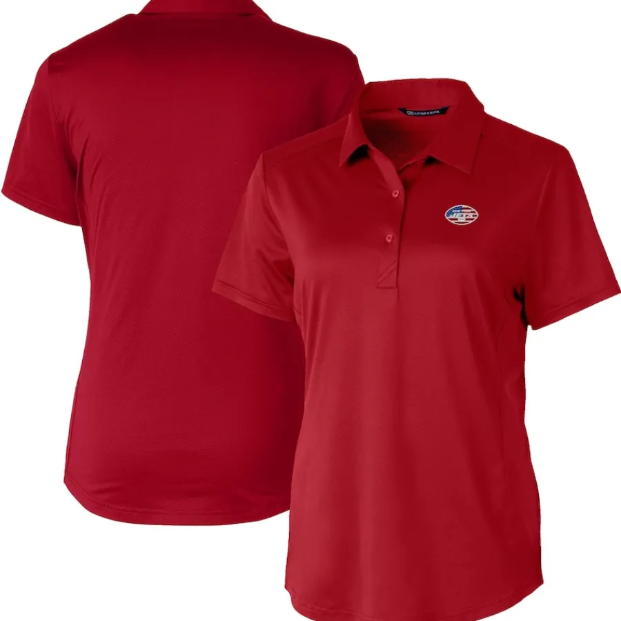 Women New York Jets Polos^Women's Cutter & Buck Cardinal Americana Prospect Textured Stretch Polo
