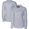 Women New York Jets Sweaters & Dress Shirts^Women's Cutter & Buck Charcoal Throwback Logo Stretch Oxford Stripe Long Sleeve Button-Up Shirt