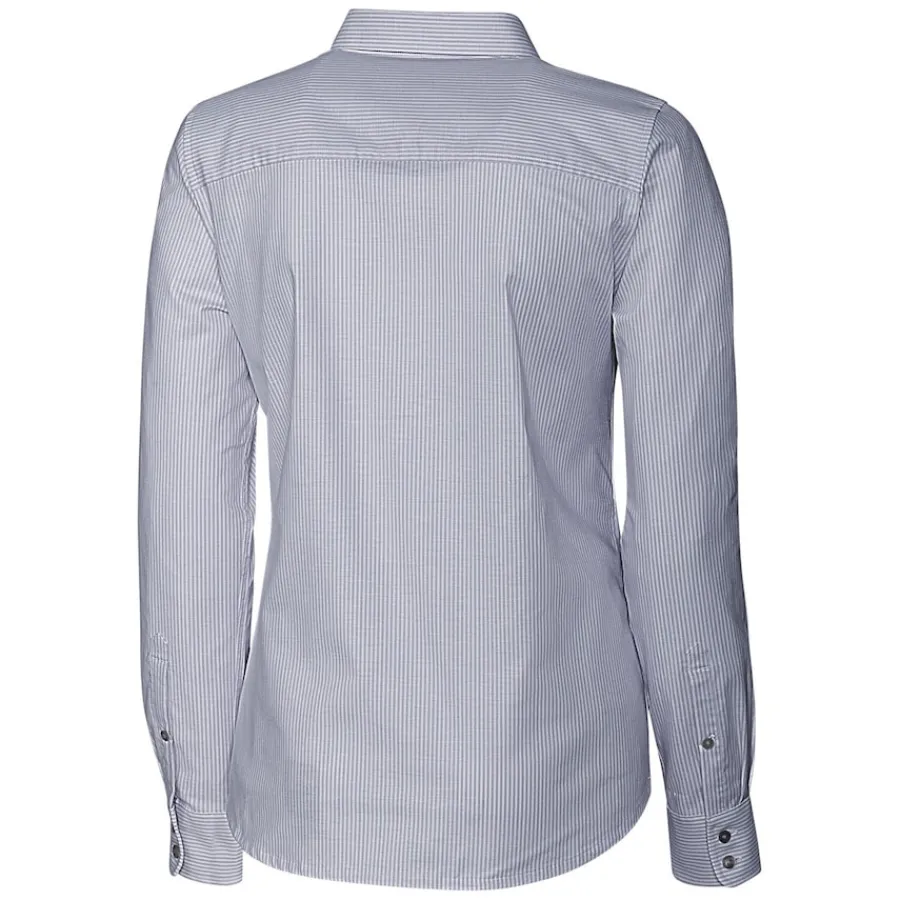 Women New York Jets Sweaters & Dress Shirts^Women's Cutter & Buck Charcoal Throwback Logo Stretch Oxford Stripe Long Sleeve Button-Up Shirt