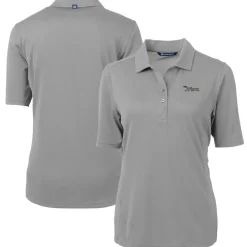 Women New York Jets Polos^Women's Cutter & Buck Gray Throwback Logo Virtue Eco Pique Recycled Polo