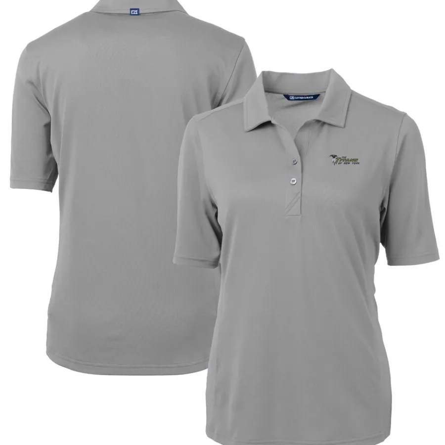 Women New York Jets Polos^Women's Cutter & Buck Gray Throwback Logo Virtue Eco Pique Recycled Polo